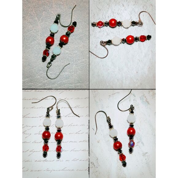 boho earrings 439#mfs Red white victorian hatpin earrings dangle vintage goth ro - Picture 2 of 5